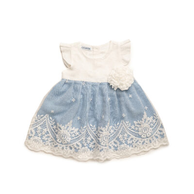 VESTIDO CELESTE ENCAJE BLANCO JULIANA