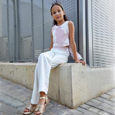 CONJUNTO PANTALON Y TOP ROSA Y BLANCO AMAYA